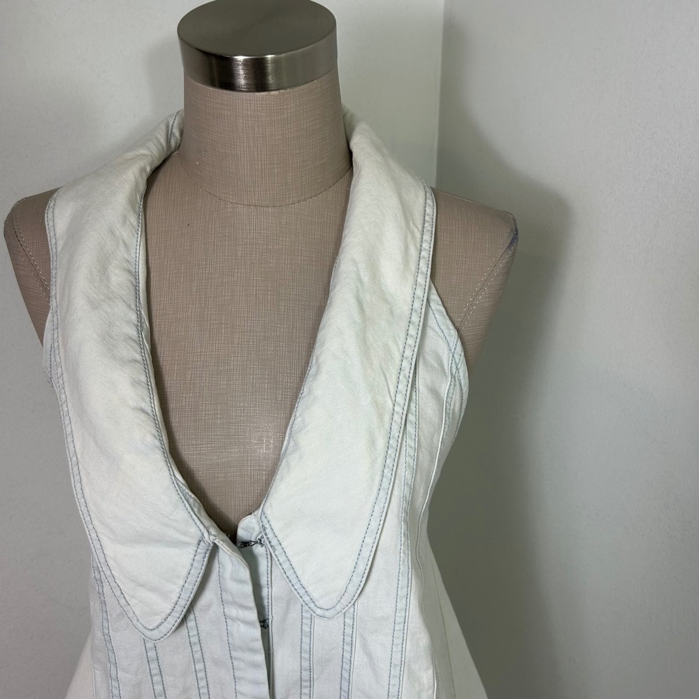 Free People Kiyra Denim Top Vest S Denim Blue Collar Backless Tie Cottagecore - Picture 3 of 14